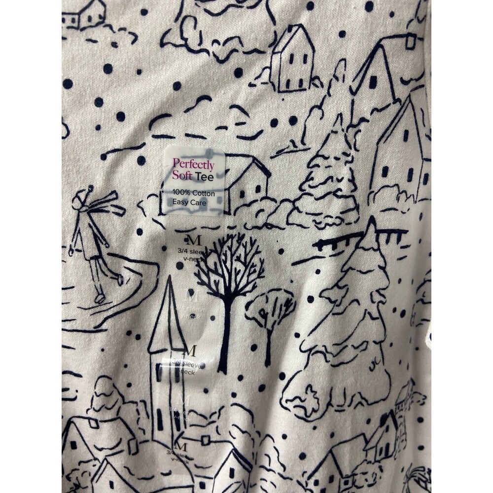 NWT Kim Rogers Perfectly Soft T-Shirt Winter Scene Black and White - Picture 2 of 8